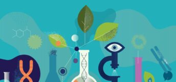 Illustration of biotechnology research laboratory.