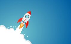 Illustration of a rocket blasting off.