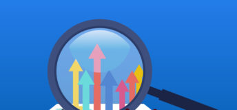 image of huge magnifying glass looking at arrows pointing up