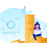 Woman on pile of money