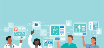 Illustration of doctors and nurses using hospital equipment