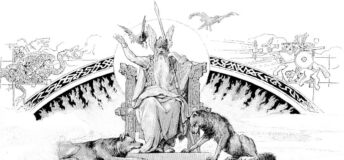Photo of illustration of Norse god Odin in Valhalla.