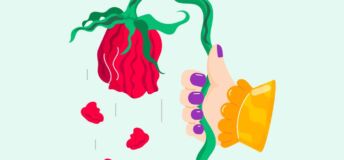 Illustration of a wilting rose or flower.